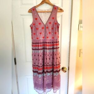 Sundance Size 2 Tulle Maxi Dress Floral Embroidery Sleeveless Dusty Pink Party